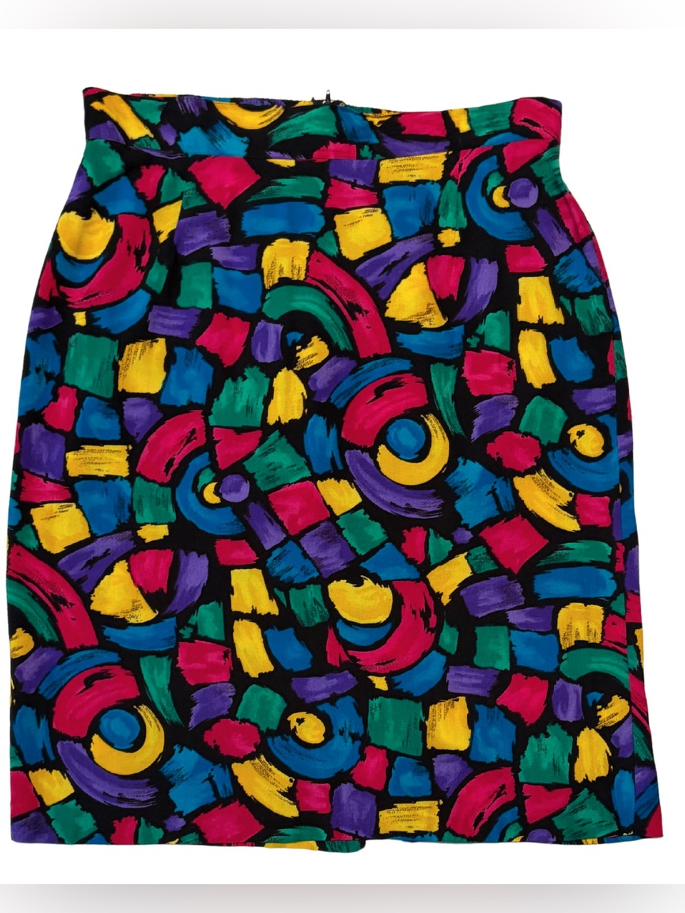 Vintage 80s/90s Abstract Brushstroke Midi Skirt - Black Multicolor